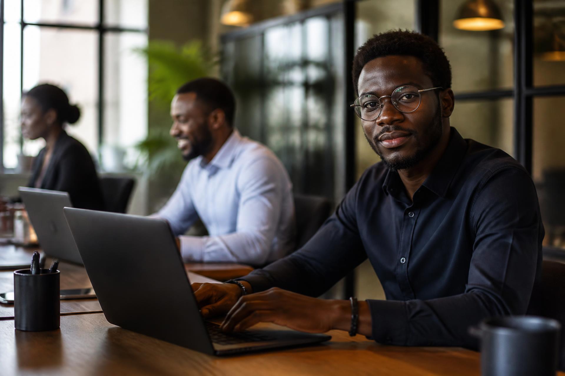 Entrepreneurs africains travaillant dans un espace de coworking moderne